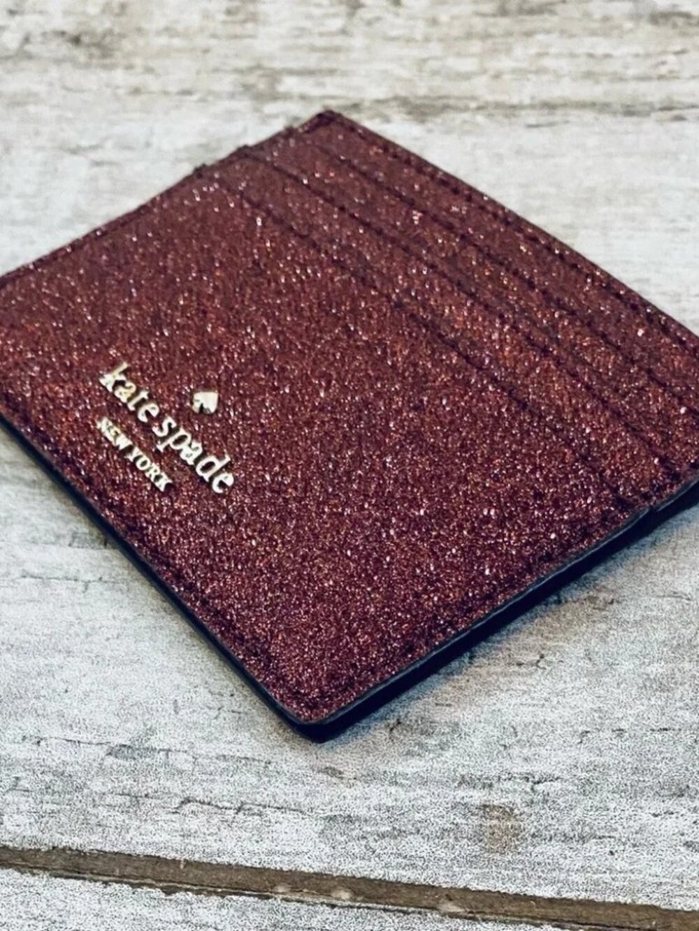 Kate Spade Shimmy Glitter Card Holder Wallet Deep Nova NWT